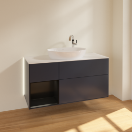 Тумба под раковину Villeroy & Boch Finion 120х50,1 см с подсветкой МДФ темно-синий матовый лак/стекло белое матовое G941PDHG
