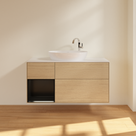 Тумба під раковину Villeroy & Boch Finion 120х50,1 см із підсвічуванням МДФ шпон дуба/скло біле матове G941PDPC