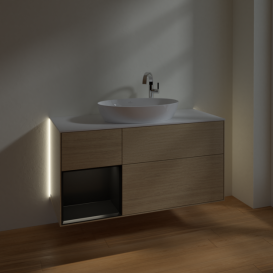 Тумба під раковину Villeroy & Boch Finion 120х50,1 см із підсвічуванням МДФ шпон дуба/скло біле матове G941PDPC