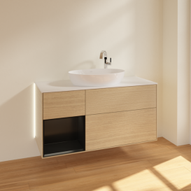 Тумба під раковину Villeroy & Boch Finion 120х50,1 см із підсвічуванням МДФ шпон дуба/скло біле матове G941PDPC