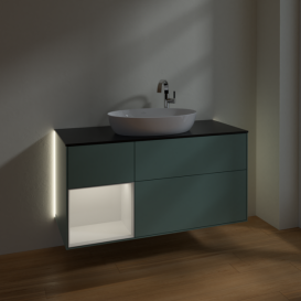 Тумба под раковину Villeroy & Boch Finion 120х50,1 см с подсветкой МДФ оливковый матовый лак/стекло черное матовое G942GFGM