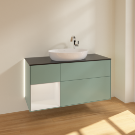 Тумба под раковину Villeroy & Boch Finion 120х50,1 см с подсветкой МДФ оливковый матовый лак/стекло черное матовое G942GFGM