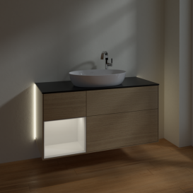 Тумба под раковину Villeroy & Boch Finion 120х50,1 см с подсветкой МДФ шпон дуба/стекло черное матовое G942GFPC