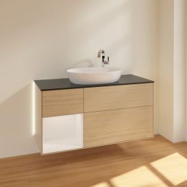 Тумба под раковину Villeroy & Boch Finion 120х50,1 см с подсветкой МДФ шпон дуба/стекло черное матовое G942GFPC