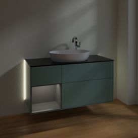 Тумба под раковину Villeroy & Boch Finion 120х50,1 см с подсветкой МДФ оливковый матовый лак/стекло черное матовое G942GKGM