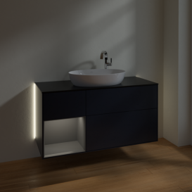Тумба под раковину Villeroy & Boch Finion 120х50,1 см с подсветкой МДФ темно-синий матовый лак/стекло черное матовое G942GKHG