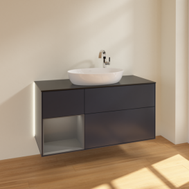 Тумба под раковину Villeroy & Boch Finion 120х50,1 см с подсветкой МДФ темно-синий матовый лак/стекло черное матовое G942GKHG