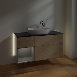 Тумба под раковину Villeroy & Boch Finion 120х50,1 см с подсветкой МДФ шпон дуба/стекло черное матовое G942GKPC