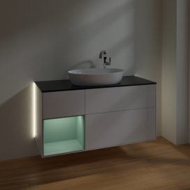 Тумба под раковину Villeroy & Boch Finion 120х50,1 см с подсветкой МДФ глянцевый белый лак/стекло черное матовое G942GMGF