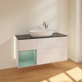 Тумба под раковину Villeroy & Boch Finion 120х50,1 см с подсветкой МДФ глянцевый белый лак/стекло черное матовое G942GMGF