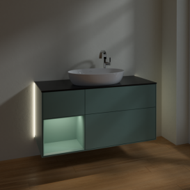 Тумба под раковину Villeroy & Boch Finion 120х50,1 см с подсветкой МДФ оливковый матовый лак/стекло черное матовое G942GMGM