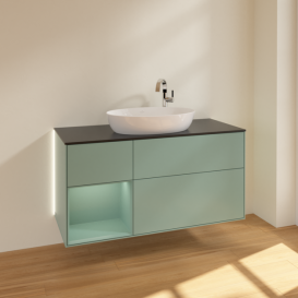 Тумба под раковину Villeroy & Boch Finion 120х50,1 см с подсветкой МДФ оливковый матовый лак/стекло черное матовое G942GMGM