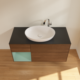 Тумба под раковину Villeroy & Boch Finion 120х50,1 см с подсветкой МДФ шпон грецкого ореха/стекло черное матовое G942GMGN