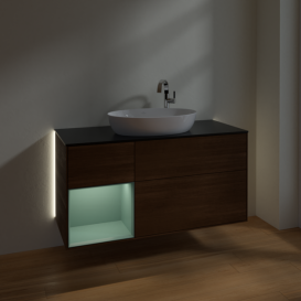 Тумба под раковину Villeroy & Boch Finion 120х50,1 см с подсветкой МДФ шпон грецкого ореха/стекло черное матовое G942GMGN