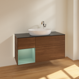 Тумба под раковину Villeroy & Boch Finion 120х50,1 см с подсветкой МДФ шпон грецкого ореха/стекло черное матовое G942GMGN