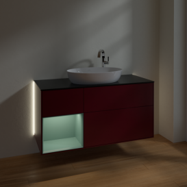 Тумба под раковину Villeroy & Boch Finion 120х50,1 см с подсветкой МДФ пион матовый лак/стекло черное матовое G942GMHB