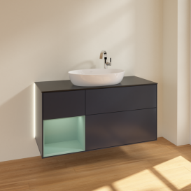 Тумба под раковину Villeroy & Boch Finion 120х50,1 см с подсветкой МДФ темно-синий матовый лак/стекло черное матовое G942GMHG