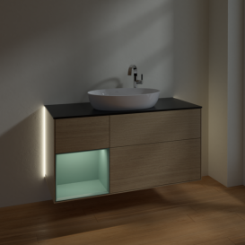 Тумба под раковину Villeroy & Boch Finion 120х50,1 см с подсветкой МДФ шпон дуба/стекло черное матовое G942GMPC