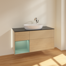 Тумба под раковину Villeroy & Boch Finion 120х50,1 см с подсветкой МДФ шпон дуба/стекло черное матовое G942GMPC