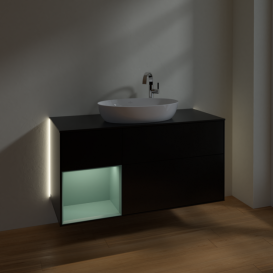 Тумба под раковину Villeroy & Boch Finion 120х50,1 см с подсветкой МДФ черный матовый лак/стекло черное матовое G942GMPD