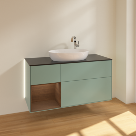 Тумба под раковину Villeroy & Boch Finion 120х50,1 см с подсветкой МДФ оливковый матовый лак/стекло черное матовое G942GNGM