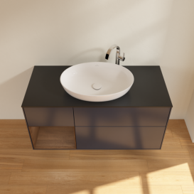 Тумба под раковину Villeroy & Boch Finion 120х50,1 см с подсветкой МДФ темно-синий матовый лак/стекло черное матовое G942GNHG