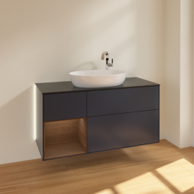 Тумба под раковину Villeroy & Boch Finion 120х50,1 см с подсветкой МДФ темно-синий матовый лак/стекло черное матовое G942GNHG