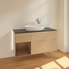 Тумба под раковину Villeroy & Boch Finion 120х50,1 см с подсветкой МДФ шпон дуба/стекло черное матовое G942GNPC