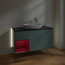 Тумба под раковину Villeroy & Boch Finion 120х50,1 см с подсветкой МДФ оливковый матовый лак/стекло черное матовое G942HBGM