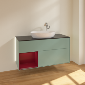 Тумба под раковину Villeroy & Boch Finion 120х50,1 см с подсветкой МДФ оливковый матовый лак/стекло черное матовое G942HBGM