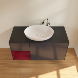 Тумба под раковину Villeroy & Boch Finion 120х50,1 см с подсветкой МДФ темно-синий матовый лак/стекло черное матовое G942HBHG