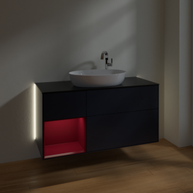 Тумба под раковину Villeroy & Boch Finion 120х50,1 см с подсветкой МДФ темно-синий матовый лак/стекло черное матовое G942HBHG