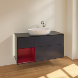 Тумба під раковину Villeroy & Boch Finion 120х50,1 см із підсвічуванням МДФ темно-синій матовий лак/скло чорне матове G942HBHG