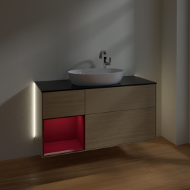 Тумба під раковину Villeroy & Boch Finion 120х50,1 см з підсвічуванням МДФ шпон дуба/скло чорне матове G942HBPC