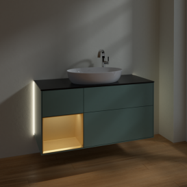 Тумба под раковину Villeroy & Boch Finion 120х50,1 см с подсветкой МДФ оливковый матовый лак/стекло черное матовое G942HFGM