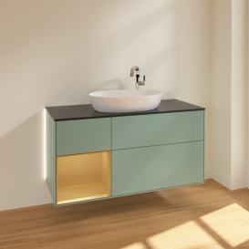 Тумба под раковину Villeroy & Boch Finion 120х50,1 см с подсветкой МДФ оливковый матовый лак/стекло черное матовое G942HFGM