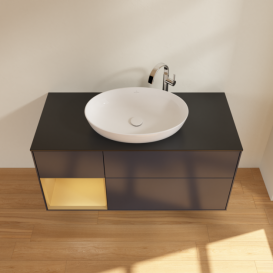 Тумба под раковину Villeroy & Boch Finion 120х50,1 см с подсветкой МДФ темно-синий матовый лак/стекло черное матовое G942HFHG