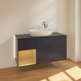 Тумба под раковину Villeroy & Boch Finion 120х50,1 см с подсветкой МДФ темно-синий матовый лак/стекло черное матовое G942HFHG