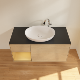 Тумба под раковину Villeroy & Boch Finion 120х50,1 см с подсветкой МДФ шпон дуба/стекло черное матовое G942HFPC