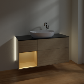 Тумба под раковину Villeroy & Boch Finion 120х50,1 см с подсветкой МДФ шпон дуба/стекло черное матовое G942HFPC