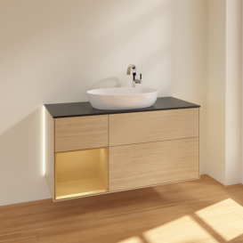 Тумба под раковину Villeroy & Boch Finion 120х50,1 см с подсветкой МДФ шпон дуба/стекло черное матовое G942HFPC