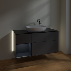 Тумба под раковину Villeroy & Boch Finion 120х50,1 см с подсветкой МДФ антрацит матовый лак/стекло черное матовое G942HGGK