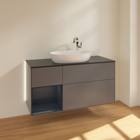 Тумба под раковину Villeroy & Boch Finion 120х50,1 см с подсветкой МДФ антрацит матовый лак/стекло черное матовое G942HGGK