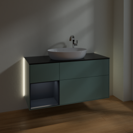 Тумба под раковину Villeroy & Boch Finion 120х50,1 см с подсветкой МДФ оливковый матовый лак/стекло черное матовое G942HGGM