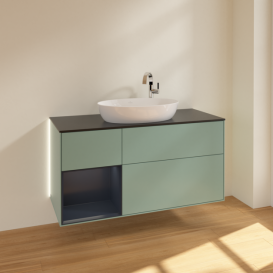 Тумба под раковину Villeroy & Boch Finion 120х50,1 см с подсветкой МДФ оливковый матовый лак/стекло черное матовое G942HGGM