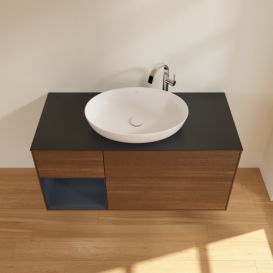 Тумба под раковину Villeroy & Boch Finion 120х50,1 см с подсветкой МДФ шпон грецкого ореха/стекло черное матовое G942HGGN