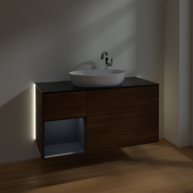 Тумба под раковину Villeroy & Boch Finion 120х50,1 см с подсветкой МДФ шпон грецкого ореха/стекло черное матовое G942HGGN