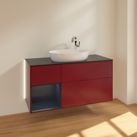 Тумба під раковину Villeroy & Boch Finion 120х50,1 см з підсвічуванням МДФ півонія матовий лак/скло чорне матове G942HGHB