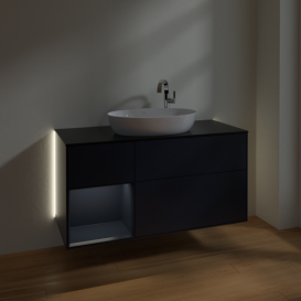 Тумба под раковину Villeroy & Boch Finion 120х50,1 см с подсветкой МДФ темно-синий матовый лак/стекло черное матовое G942HGHG