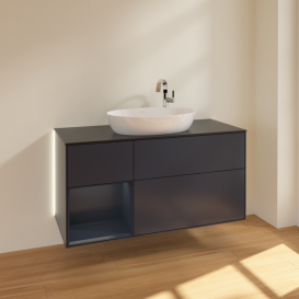 Тумба под раковину Villeroy & Boch Finion 120х50,1 см с подсветкой МДФ темно-синий матовый лак/стекло черное матовое G942HGHG
